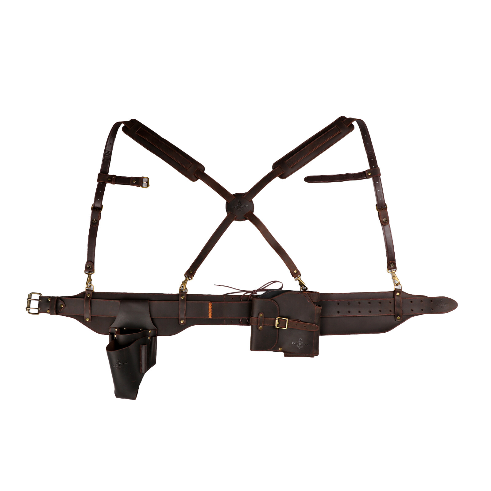 TOURBON Leather Logging Belt Kits Felling Tools Carry Suspenders Adjustable Gift