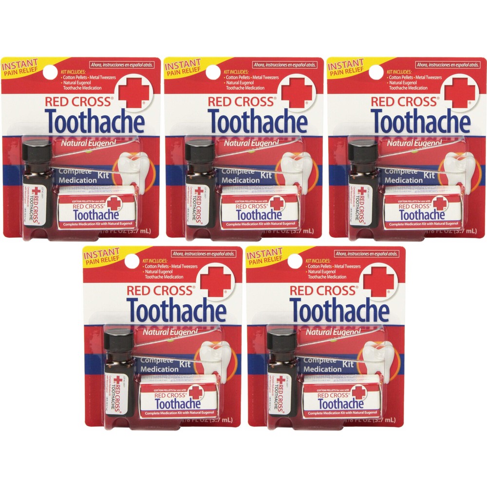 5 Pack Red Cross Toothache Complete Medication Kit 0.12Oz Each