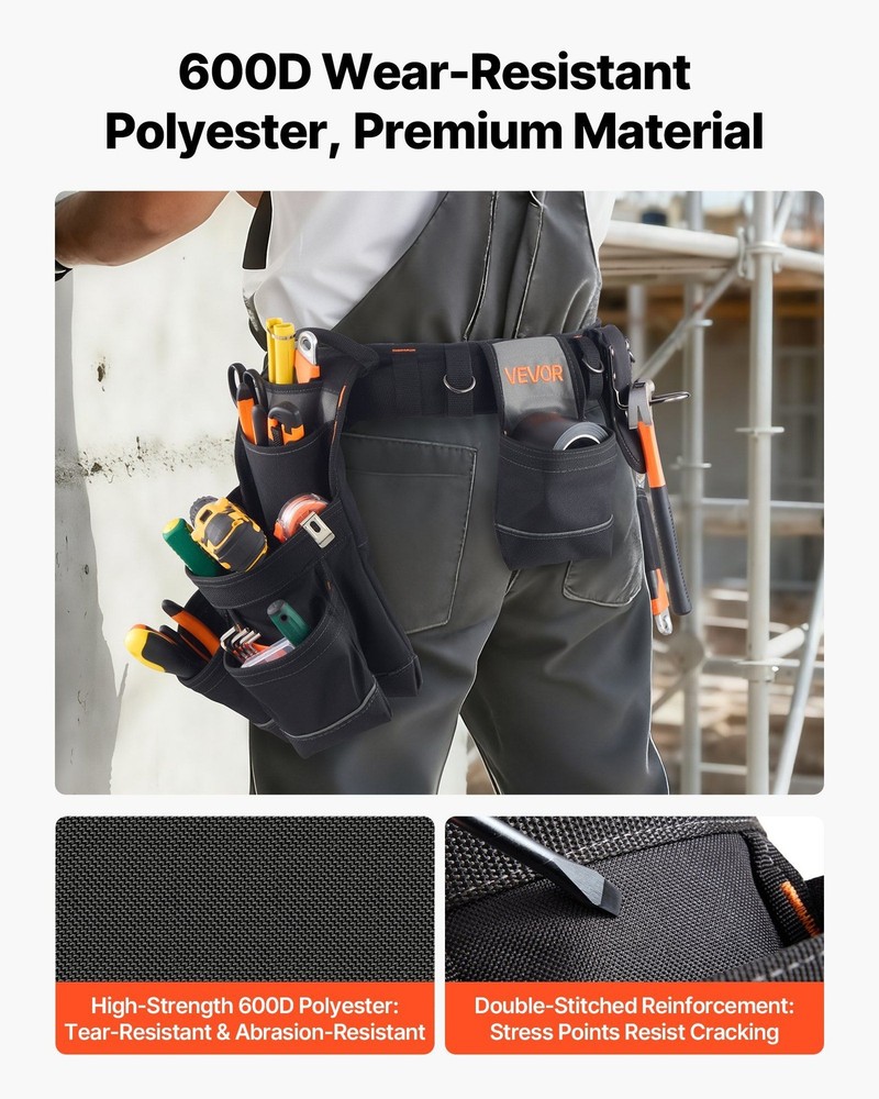 Comfortable 31-51in Utility Work Belt with 18 Organized Pockets