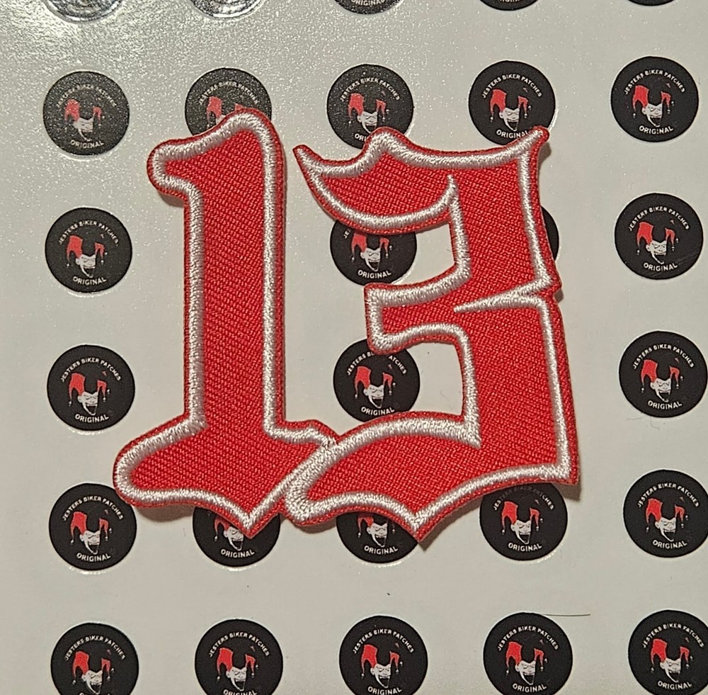 Number 13 White on Red # 13 Patch Motorcycle Patch Biker Patch