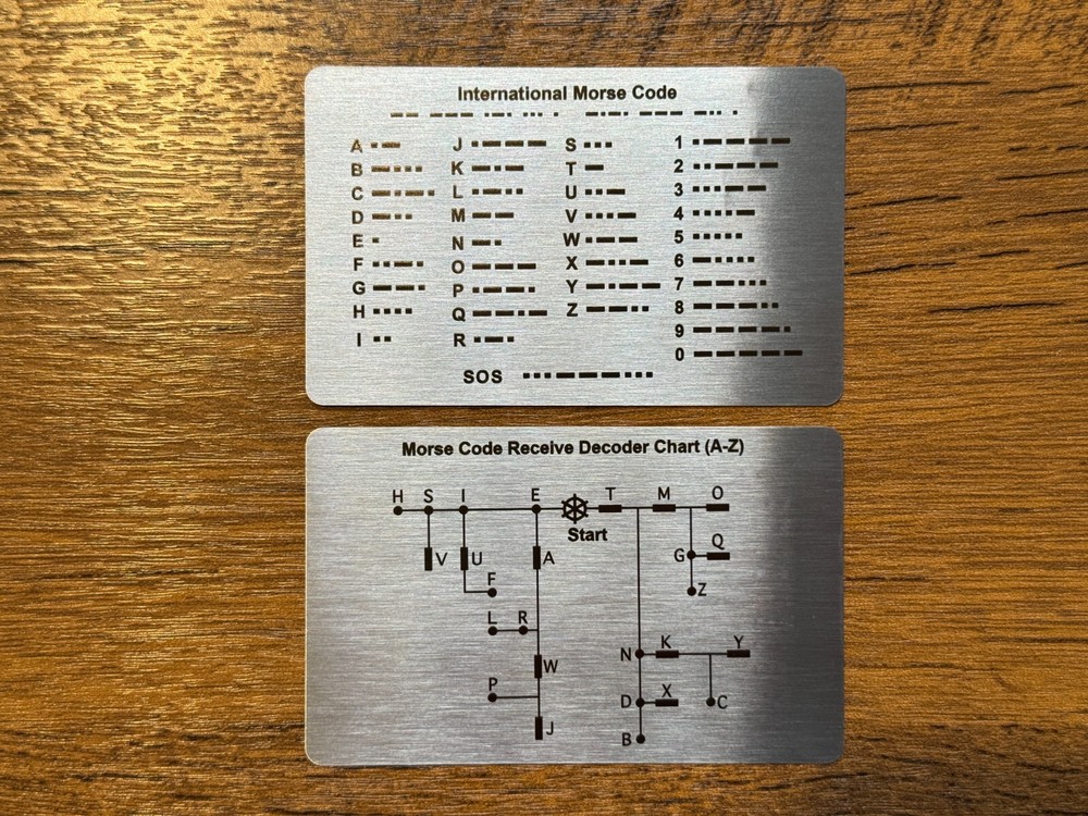 Morse Code EDC Wallet Card - Ham Radio, Prime Stainless Steel, No Plastic