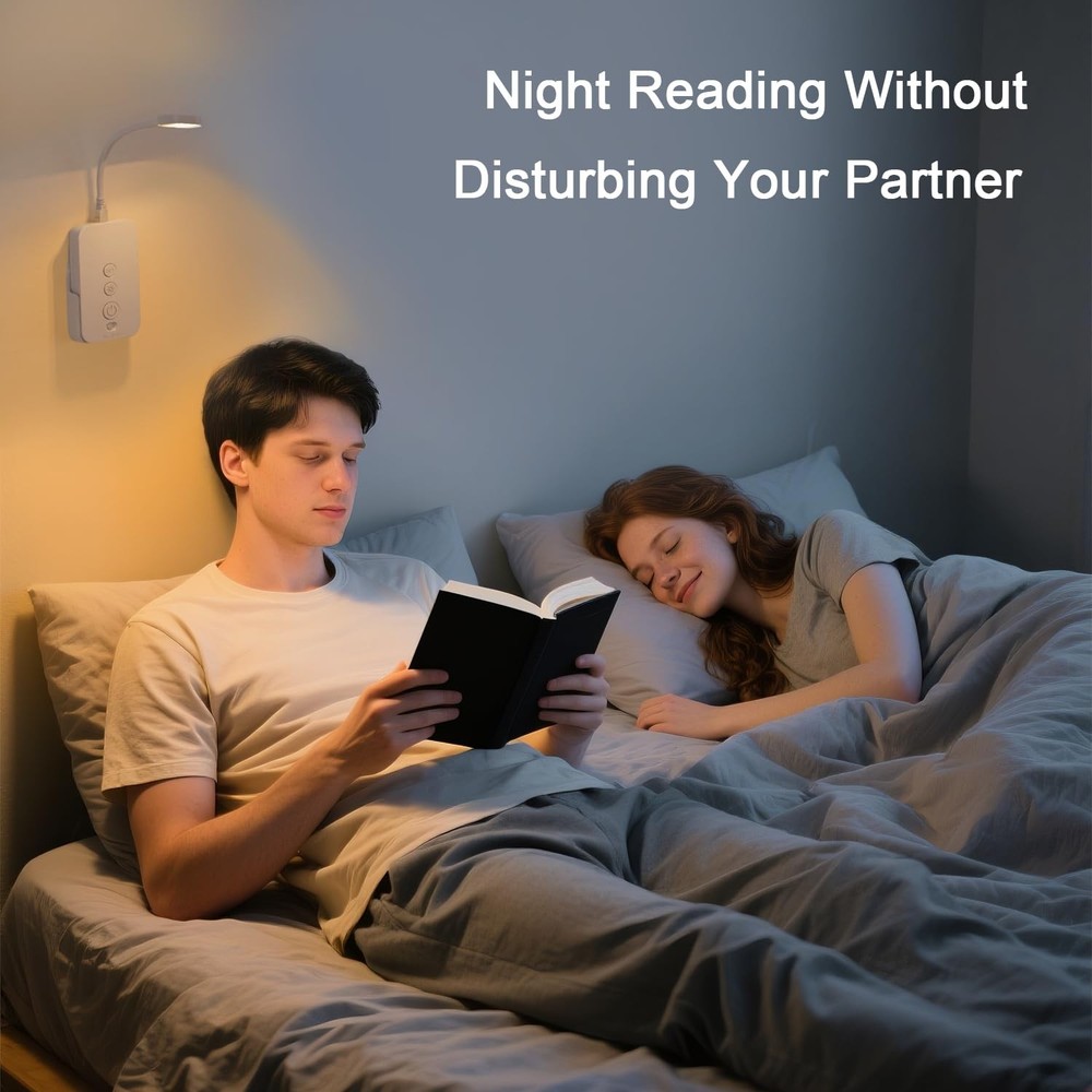Wall Mounted Reading Light Dimmable LED Book Lights Timer USB White 1 Pack