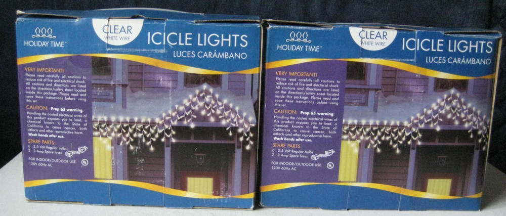 2-Boxes Holiday Time 300ct (each box) Clear Icicle Light White Wire