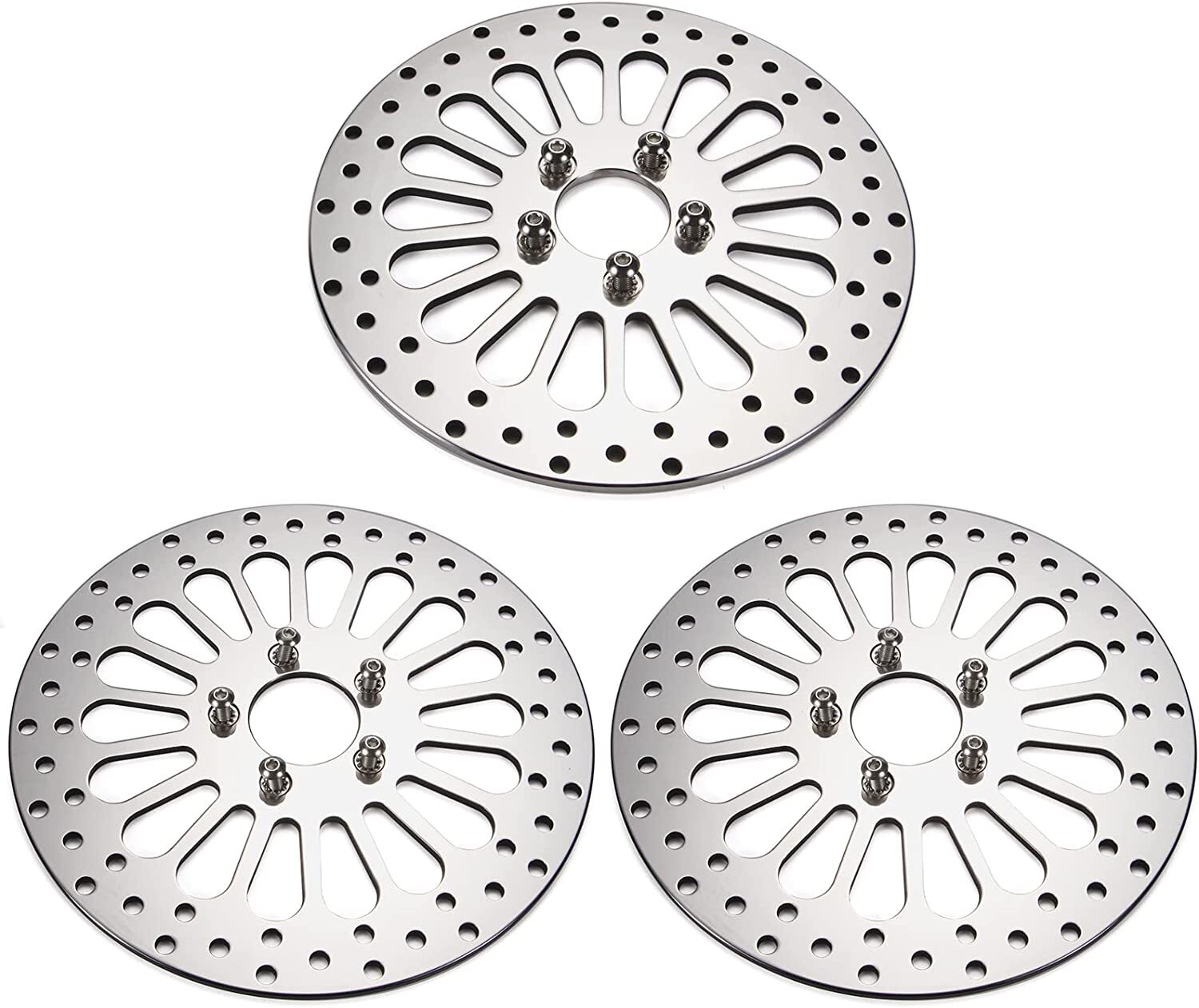 3pcs 11.8" Chrome Brake Rotors 2*Front +1*Rear Polished For Harley 2008-2013