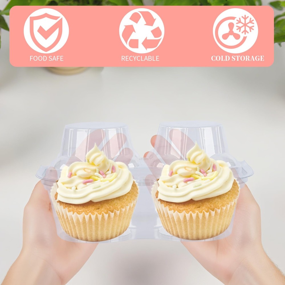 2 Cavity Cupcake Boxes With Lid 50 Pcs Includes 150 Cups Clear Plastic Holder
