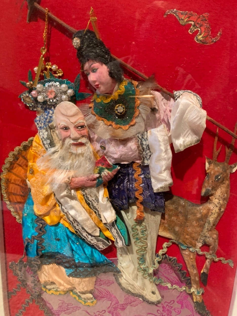 Vintage 1960s Vietnamese handmade Asian Hat Boi Opera 3D Art in Shadowbox