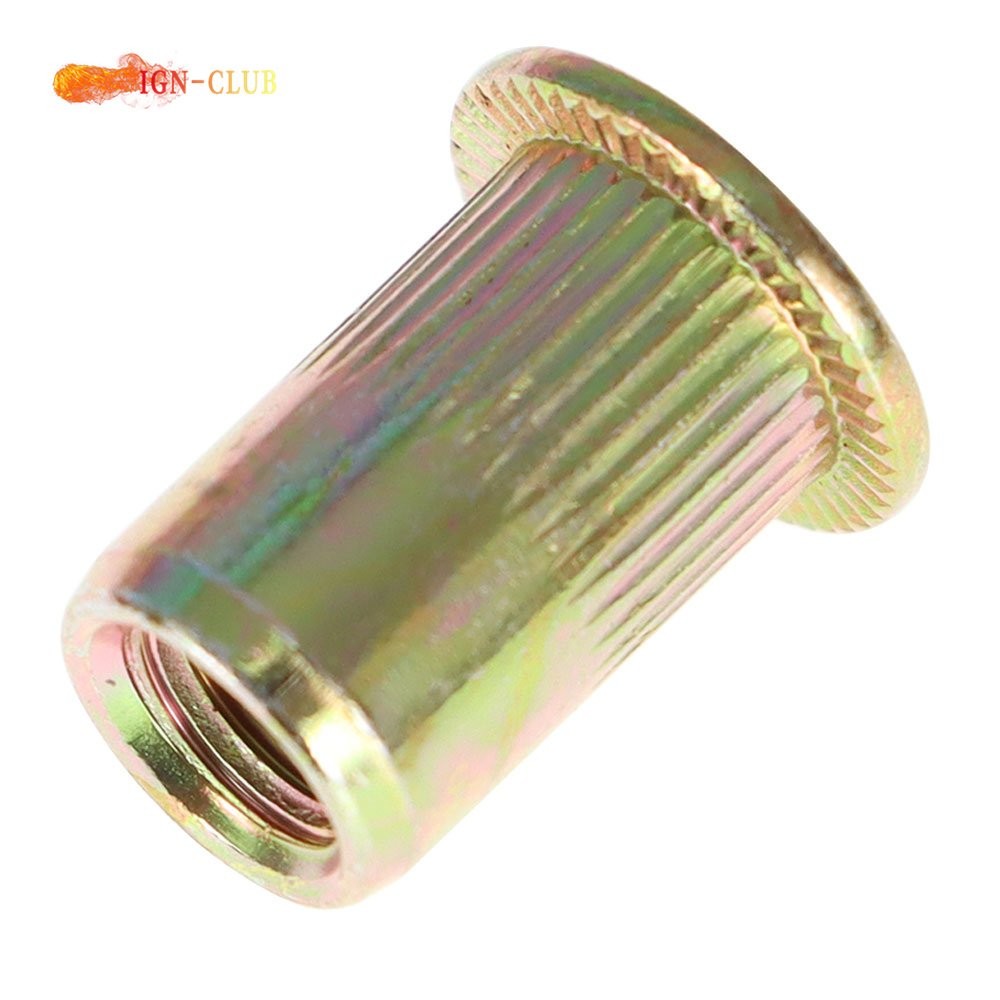 100 × M6 Metric Carbon Steel Rivet Nut Flat Head Threaded Insert Nutsert Flat