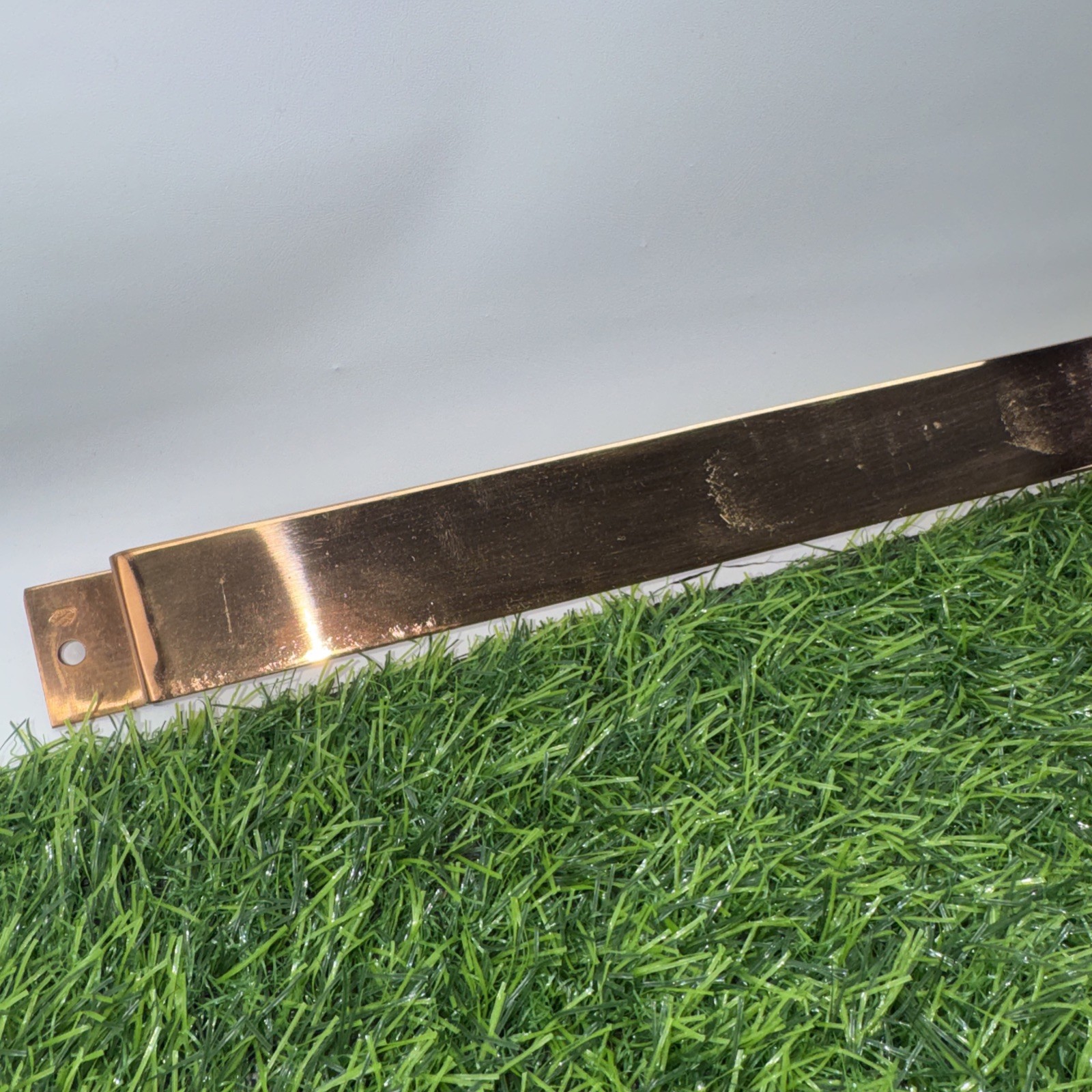 Vintage Solid Copper 24” Utensil Rack Korea Brass Tone Hooks Wall Scuffed NOS