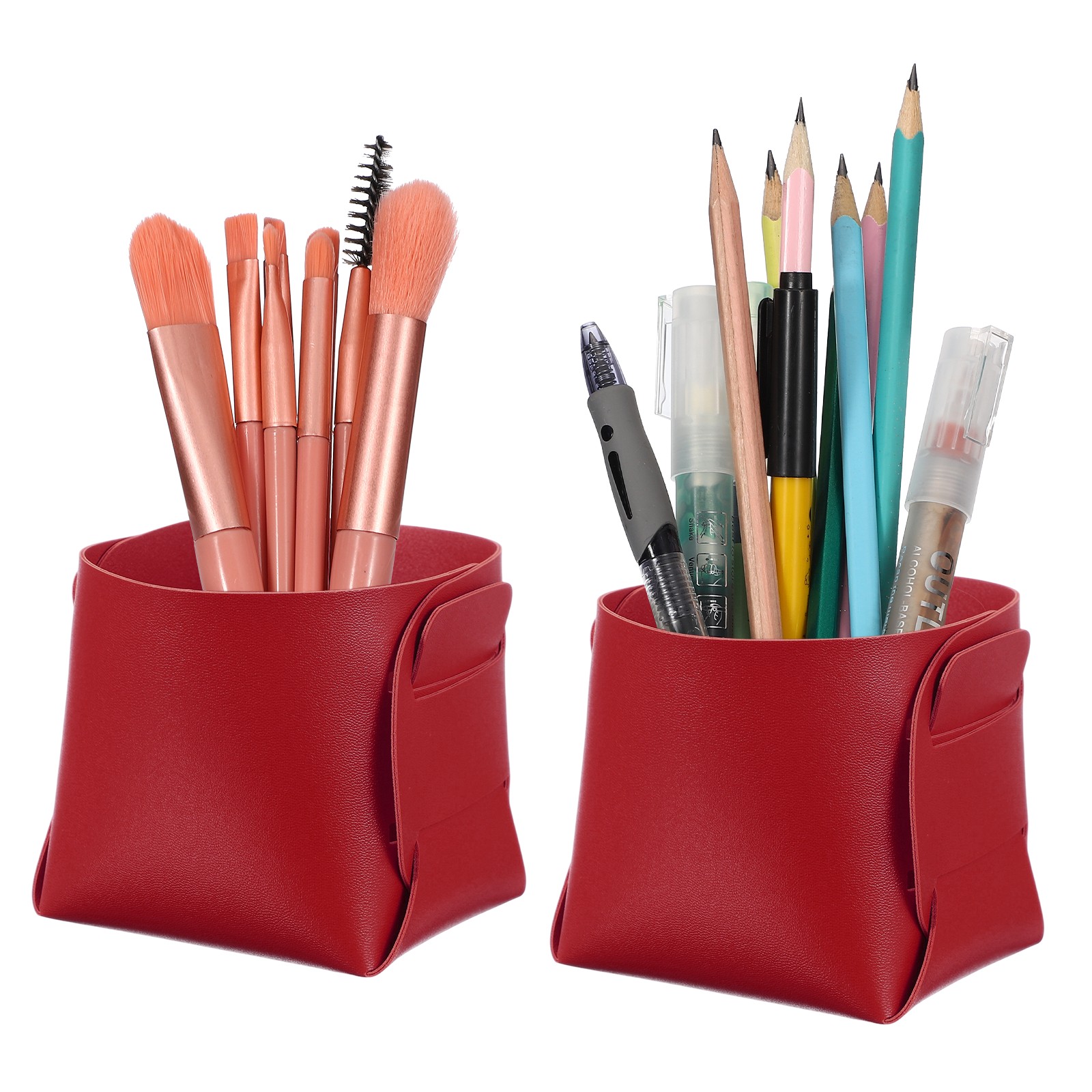 2 Pack Leather Desk Organizer, Leather Jewelry Valet Tray, Burgundy