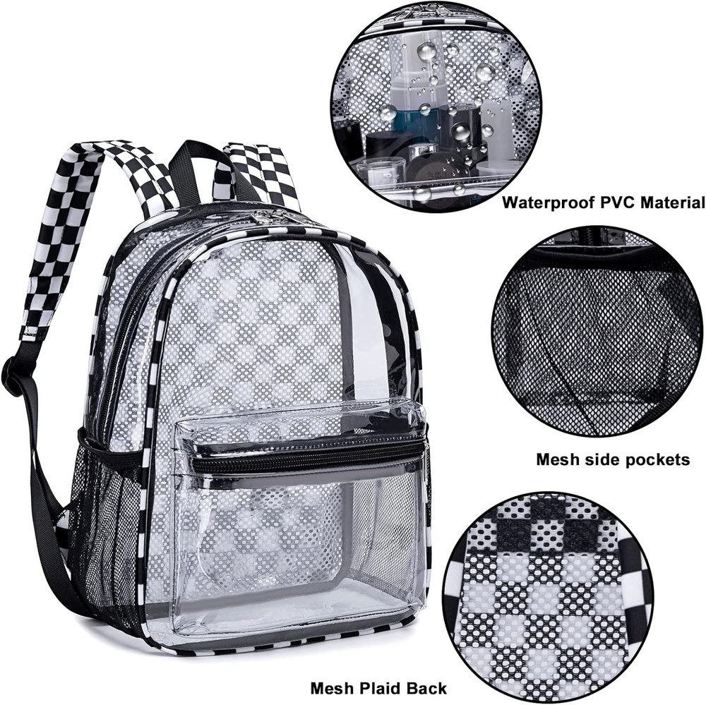 Clear Mini Backpack for Stadium 12'' H-Mini, Black White - Plaid
