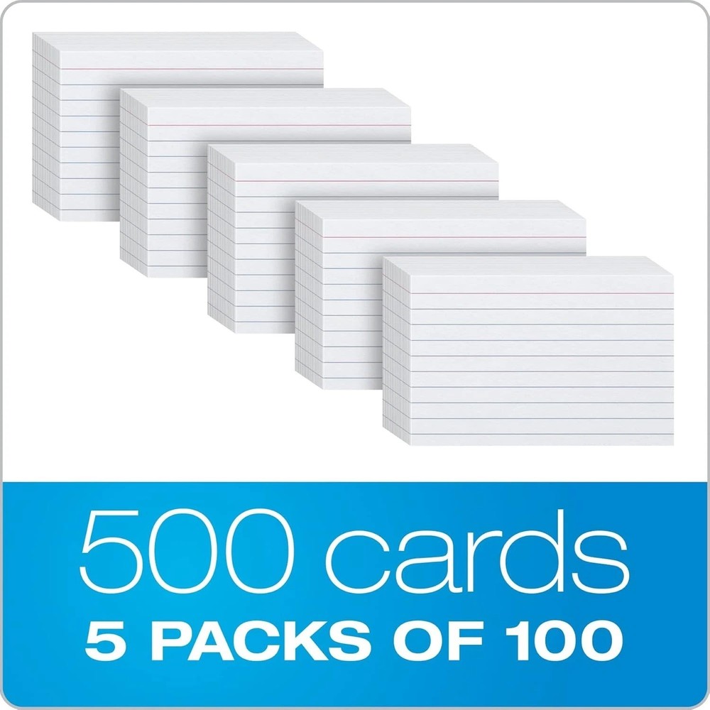 500 Count 3x5 Index Cards White Lined Front Blank Back Flashcards for Study Note