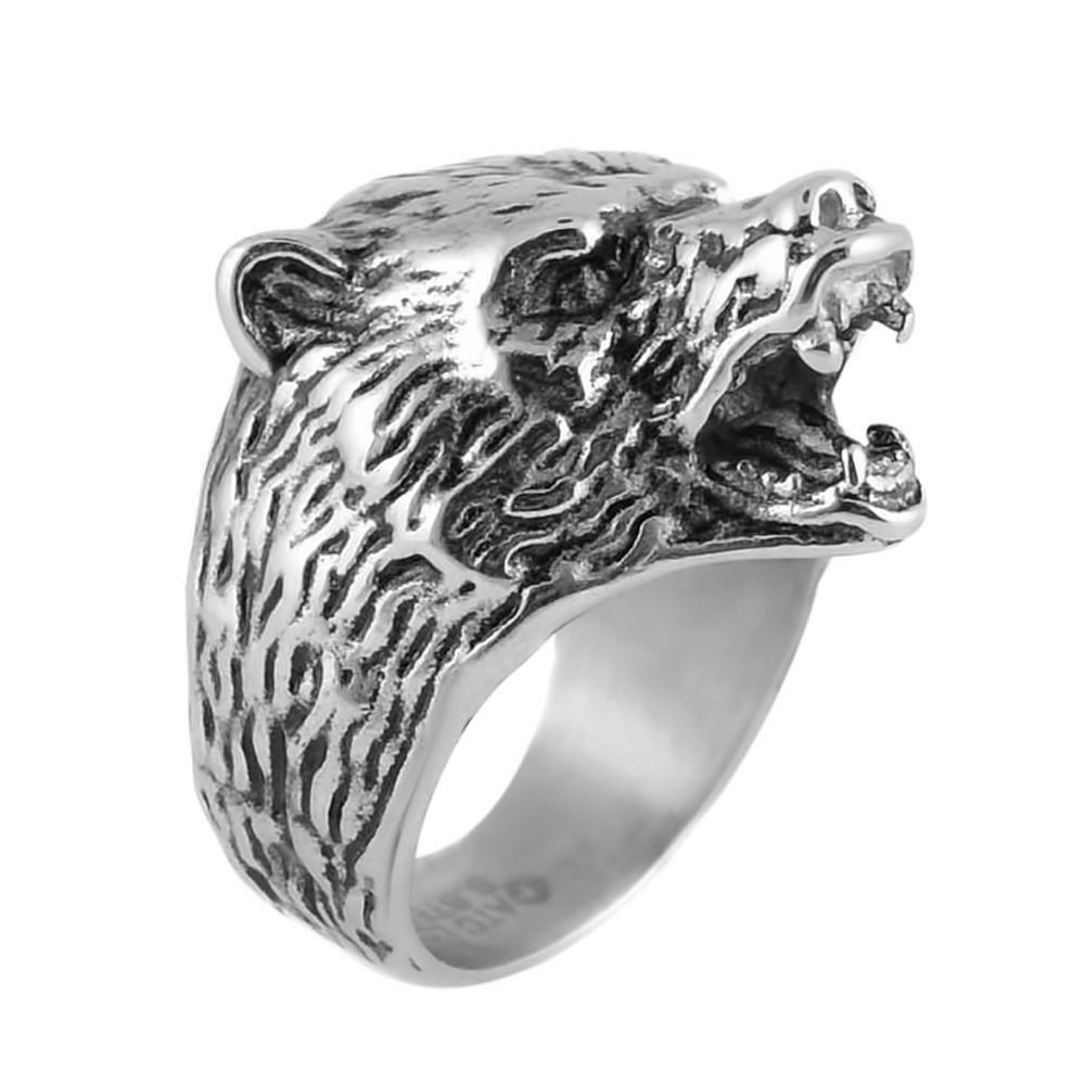 Men's Stainless Steel Grizzly Bear Ring 133