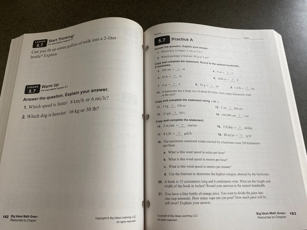 BIG IDEAS MATH: RESOURCES BY CHAPTER GREEN/COURSE 1 By Holt Mcdougal