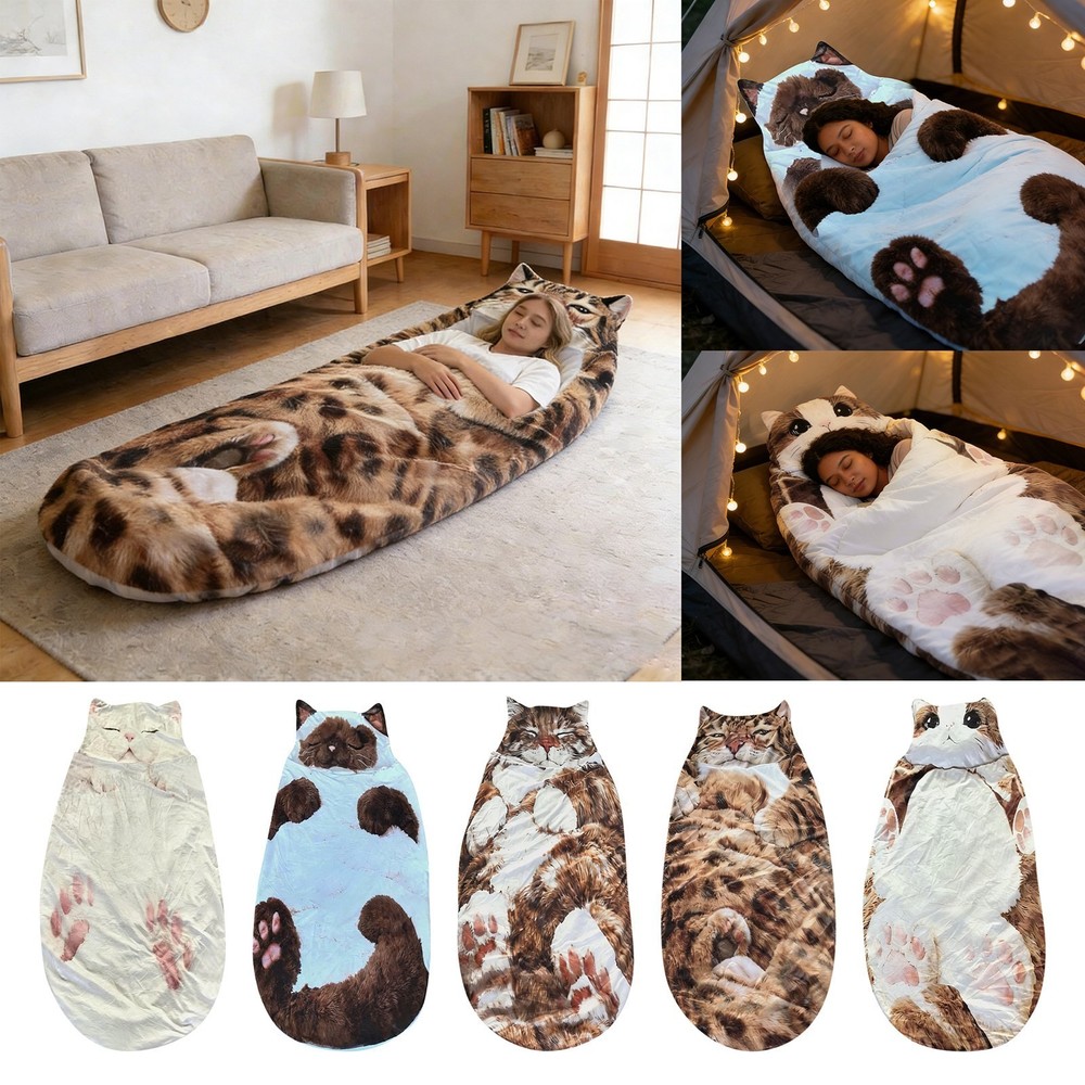 Adult Cat Pattern Envelope Sleeping Bag - Plush Cat Envelope Sleeping Bag