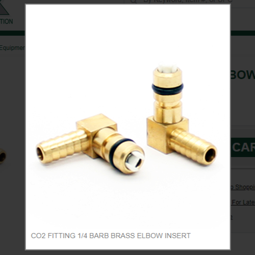 CO2 FITTING 1/4 BARB BRASS ELBOW INSERT #1521-000