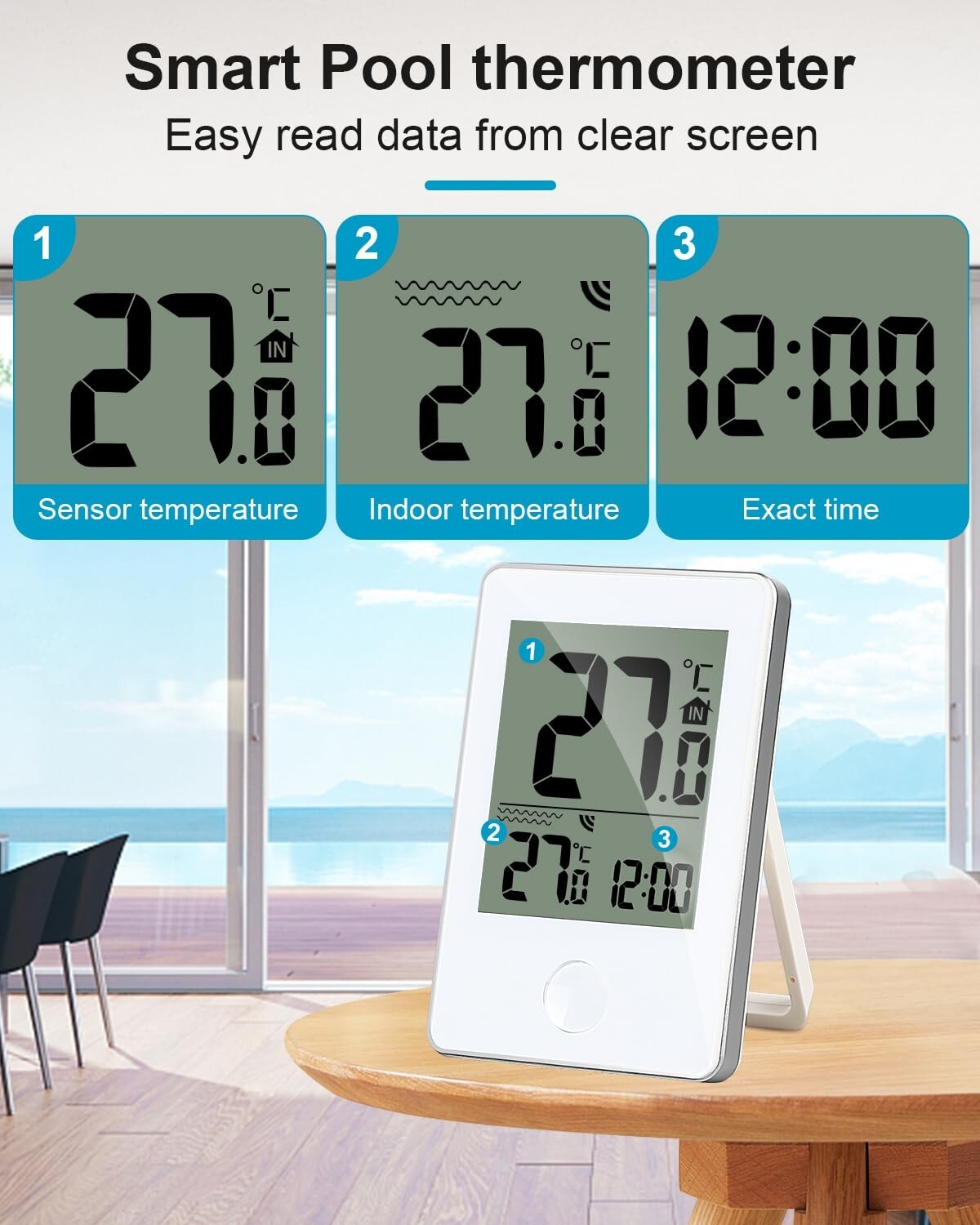 Wireless Pool Thermometer Set Outdoor Temperature LCD Digital Indoor Monitor