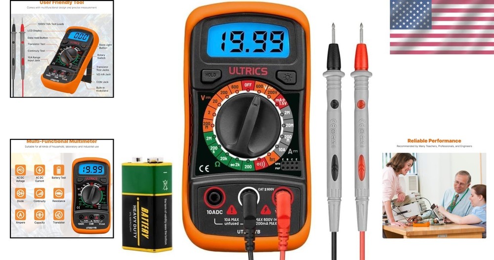 Versatile Digital Multimeter with Backlight LCD - Portable and Reliable Testing