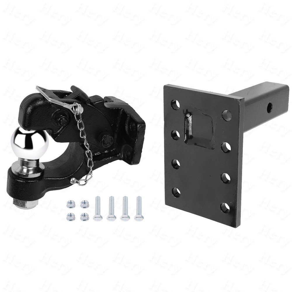 Pintle Hook Trailer Hitch Adjustable Mount Kit 2"Receiver For 2.5-3"Lunette Ring