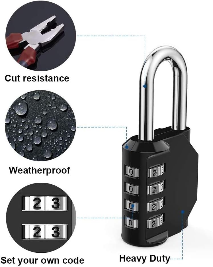 Combination Lock Resettable 4 Digit Padlock with 3.15 Inch, Black