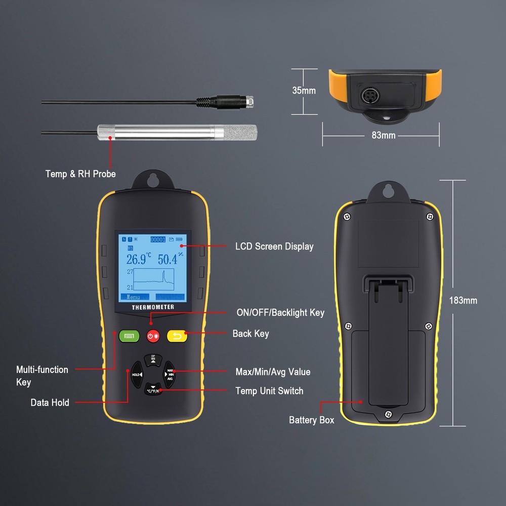 Tzone Temperature Humidity Data Logger with Dew Point and Wet Bulb, Digital T...