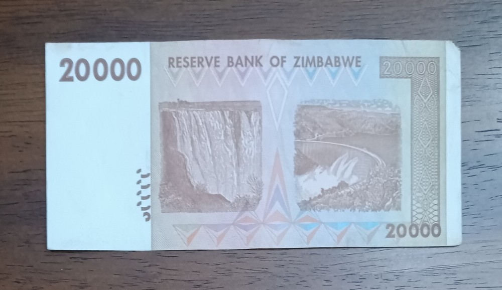 Zimbabwe 2008 $20,000 note, from the hyperinflation era