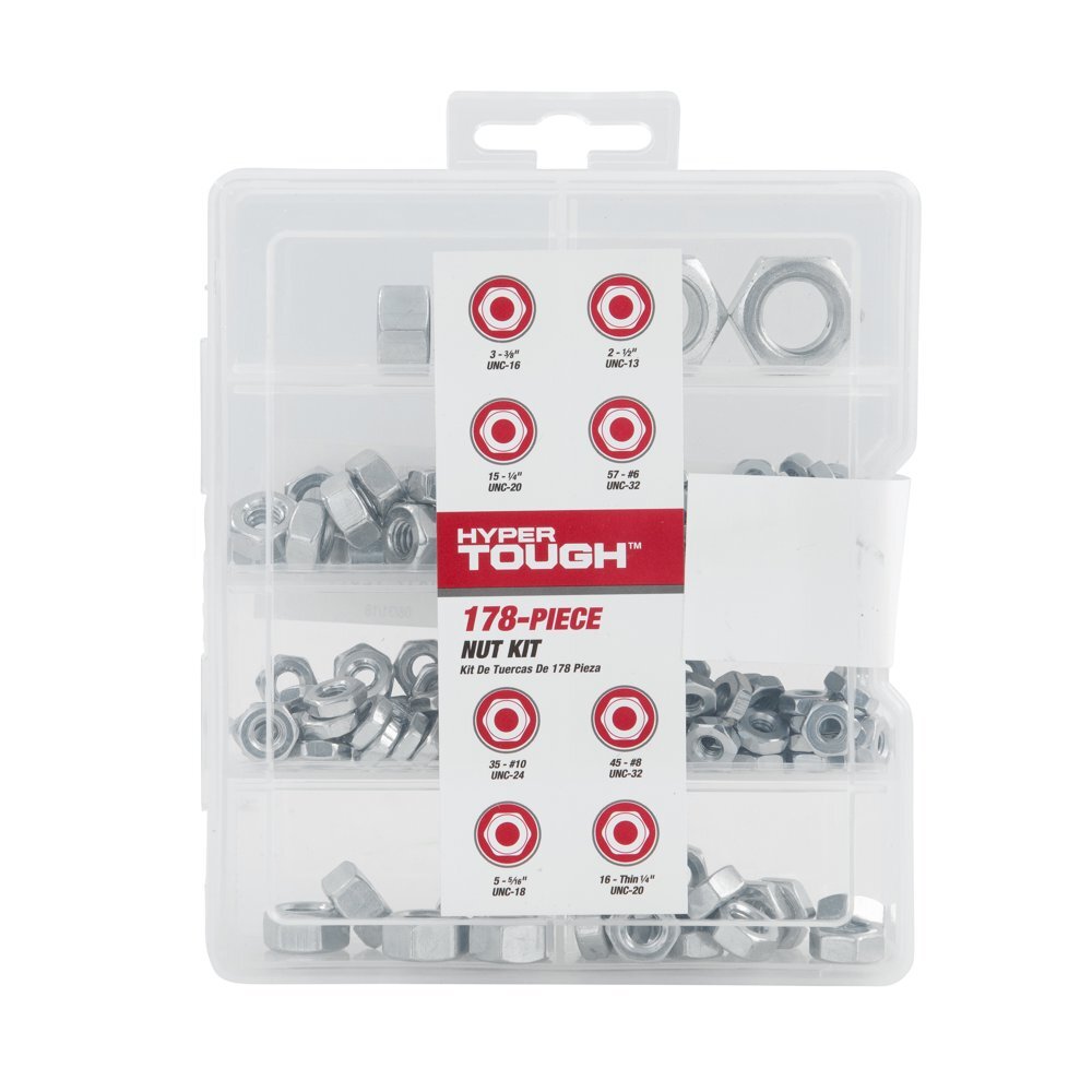 Hex Nut Assortment with Case Assorted 178-Piece Hyper Tough