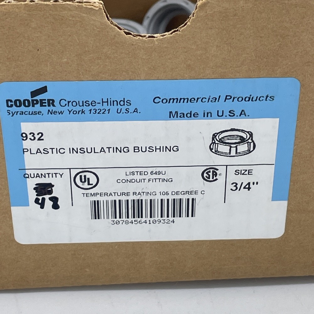 48 Pack COOPER Crouse-Hinds 932 PLASTIC INSULATING BUSHING