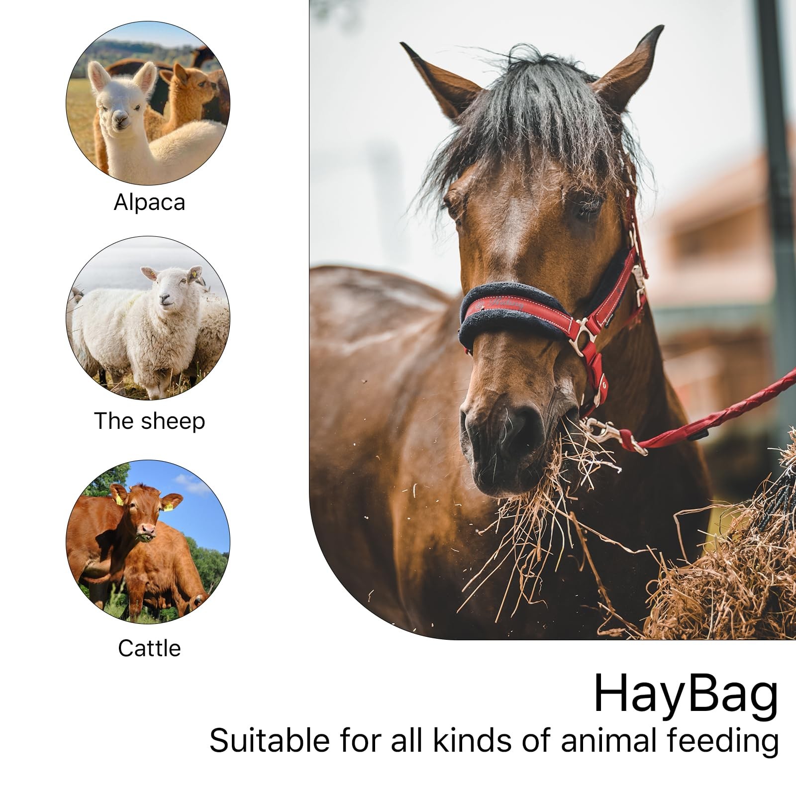 40" Hay Net Nylon Rope for Horses Goat Sheep Hanging Slow Feed Hay Bag 2 pcs