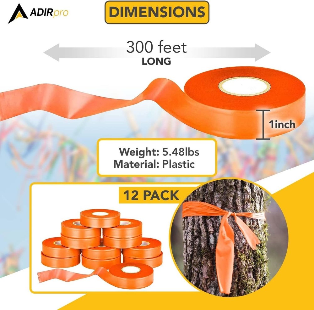 Neon Flagging Tape 12-Pack - Fluorescent Orange