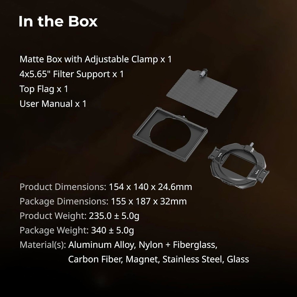 SmallRig Matte Box 67-82mm Adjustable, 4x5.65" Filter Frame, Top Flag, for DSLR