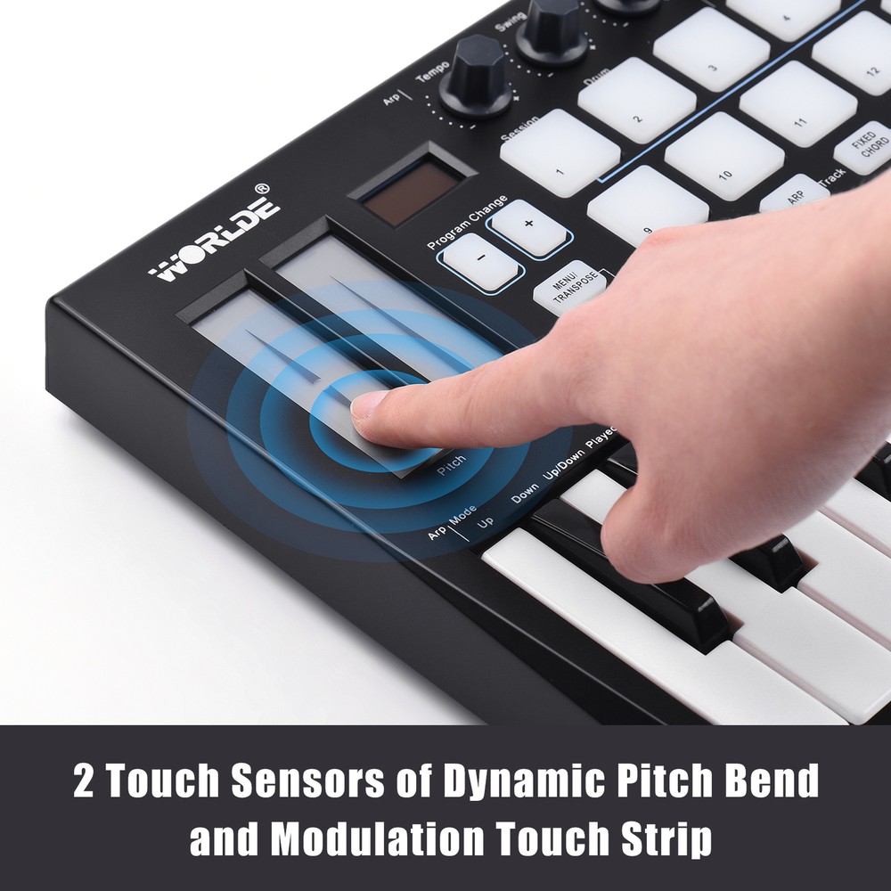 WORLDE 25-Key USB MIDI Keyboard Controller 16 RGB Backlit Trigger Pads R8I9