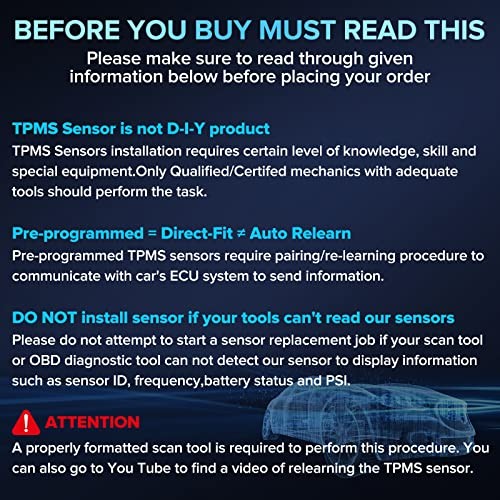 4PCS Programmed TPMS Sensor, 433 MHz Tire Pressure Sensor 7PP907275F