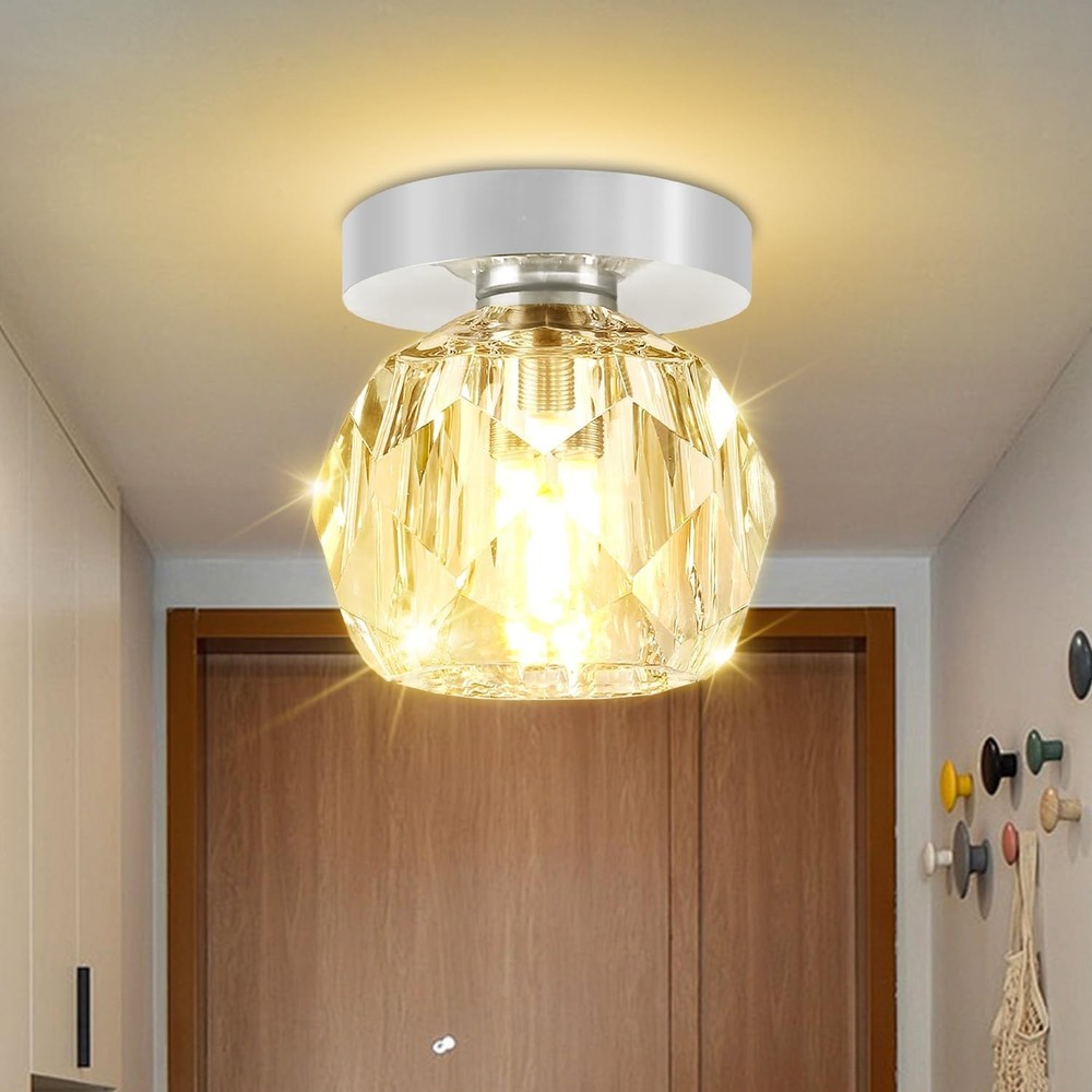 3.9in Mini Crystal Ceiling Light Modern Round Chrome Flush Mount Ceiling Ligh...