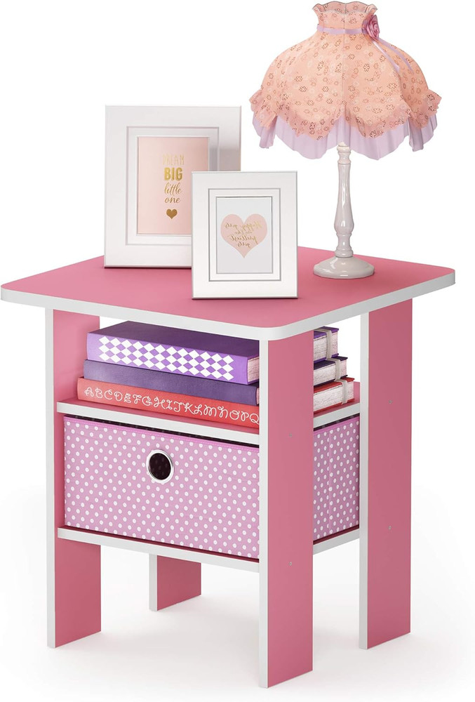 ANDREY Side Table, End Table, Night Stand with Open Shelves and Storage Bin, Bed