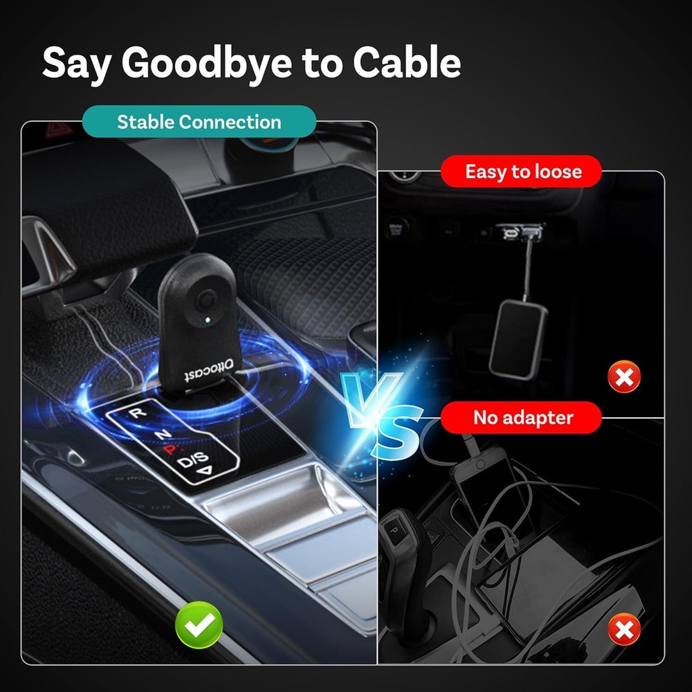 Ottocast Mini Wireless CarPlay+Android Auto Adapter w/Smart One-Click Button *US