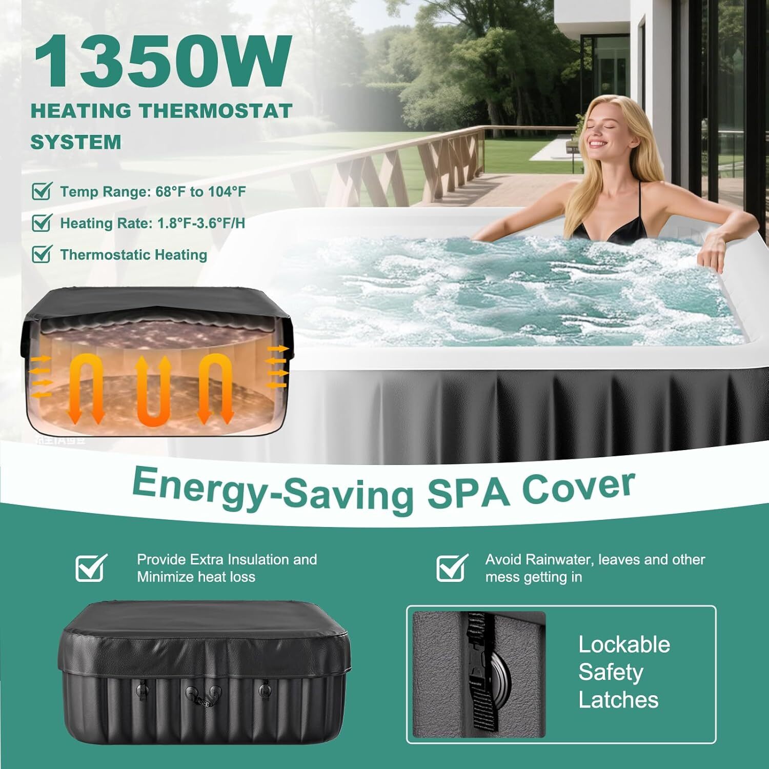 SLSY 6 Person Inflatable Hot Tub Portable Outdoor Spa with 130 Bubble JetsFilter
