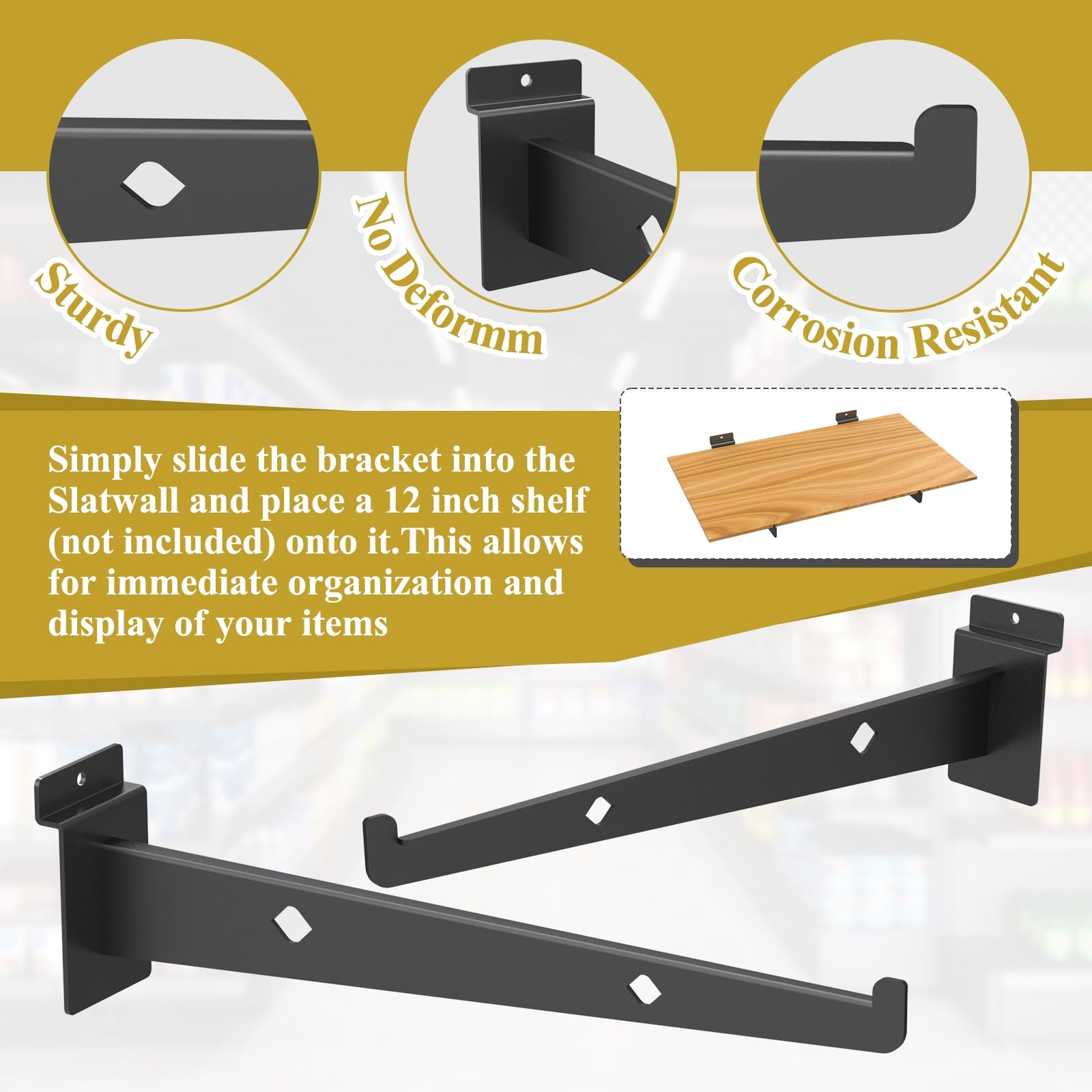 12 Pcs 12 Black Slatwall Shelf Bracket, Metal, Heavy Duty, Slat Wall, Garage