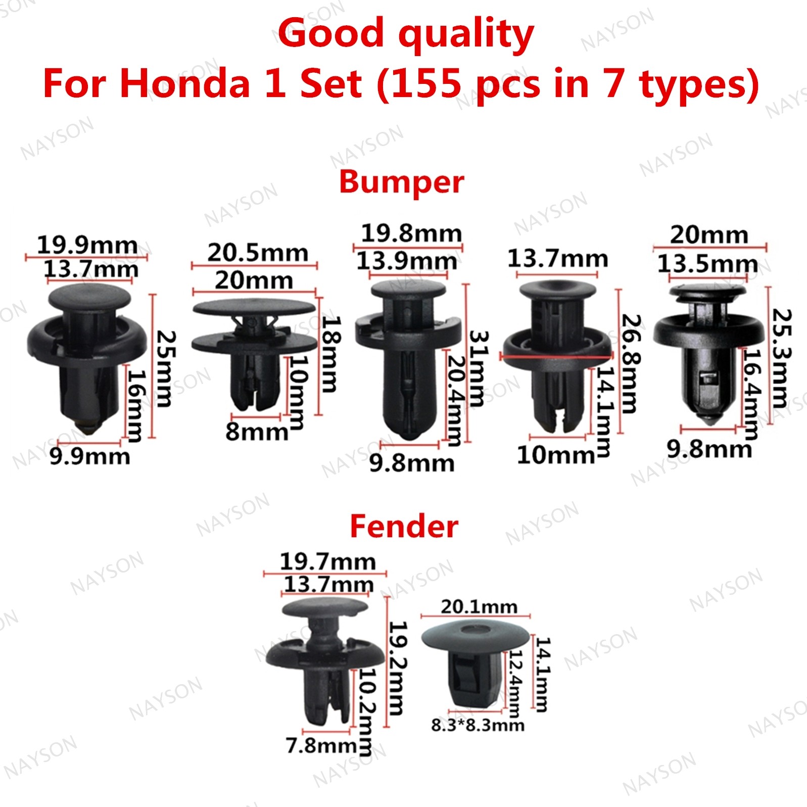 155pcs Push Retainer Clips for Honda Accord CRV Bumper Fender Plastic Fasteners