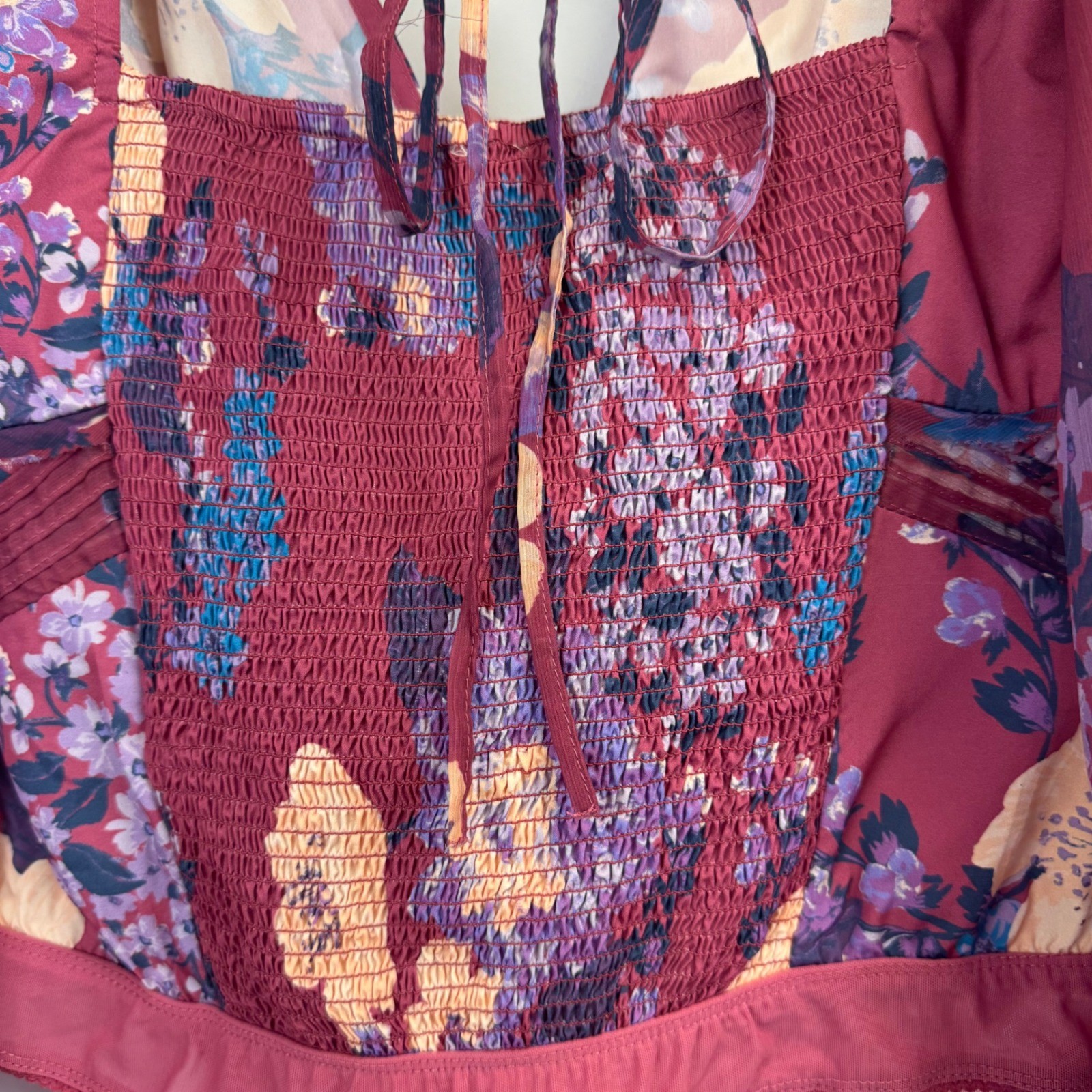 Free People Intimately Floral Long Sleeve Bodice Bodysuit Burgundy Purple Medium