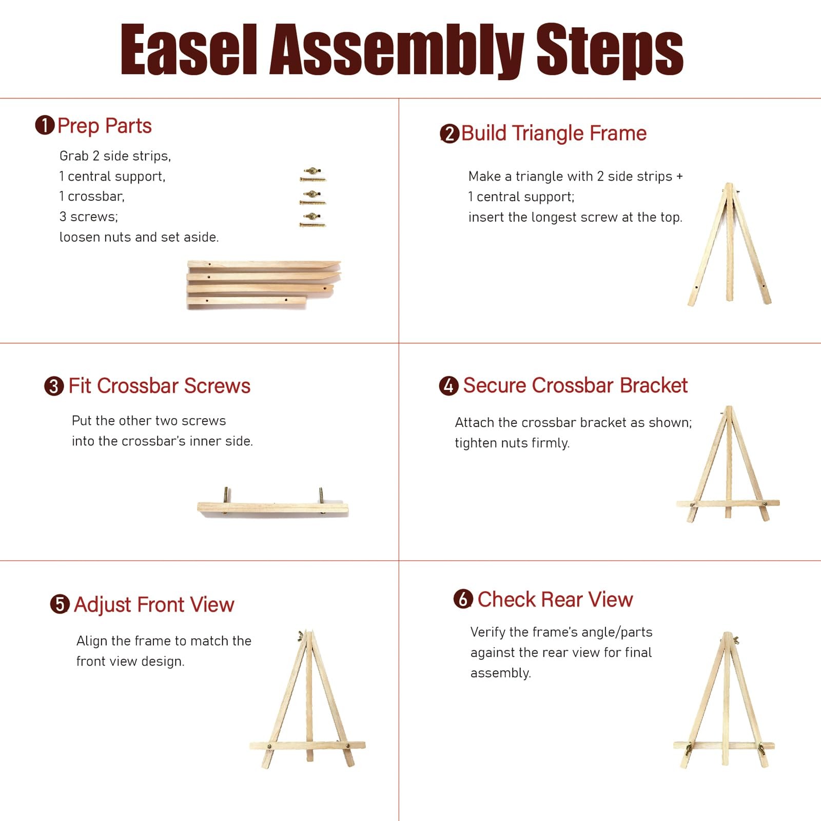 6 Pack 9 Inch Wood Easels, Tripod, Table Top Easels for Painting, Art Craft Pain