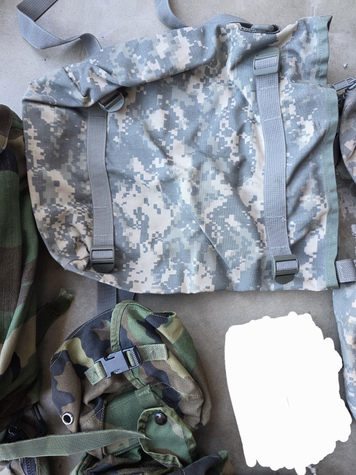 LOT Army MOLLE UCP woodland pouches assault pack protective undergarment gloves