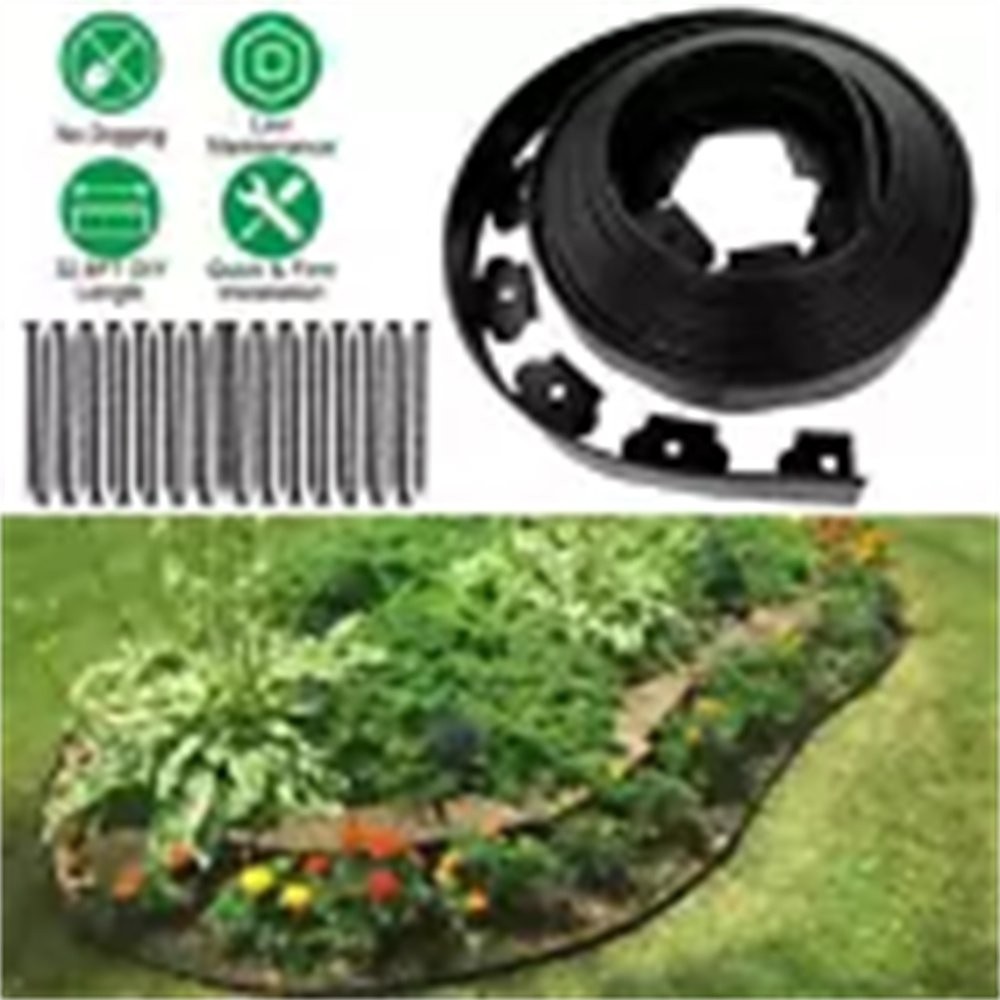 Landscape L-shaped Lawn Garden Edging Kit 60FT Flexible Border Paver & 24 Stakes