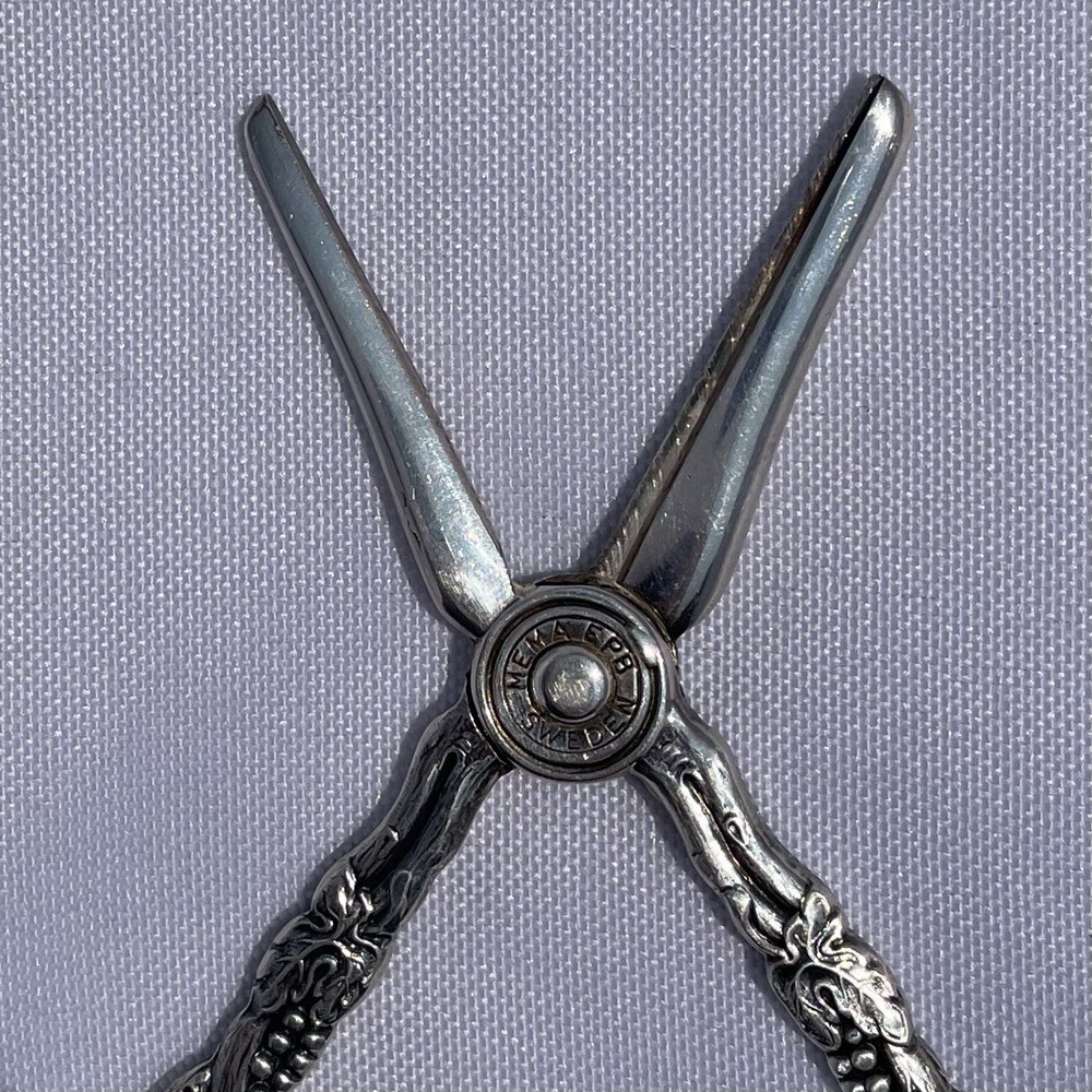 Vintage Mema Sweden Silver Plated Grapevine Small Sewing Scissors