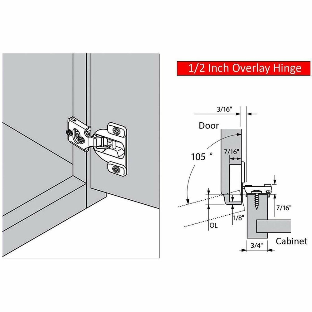 1/2" Overlay Soft Close Face Frame 105° Compact Cabinet Hinge Handware LOT