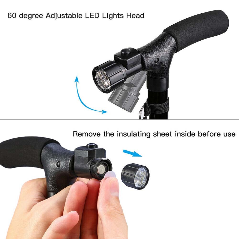 Adjustable Walking Cane With LED Light Foldable Walking Stick Hiking Climbing