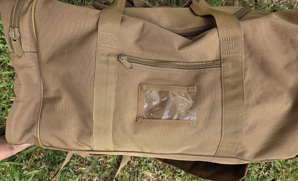 Flying Circle Tactical Square Duffel Backpack Goliad Brown External Pockets