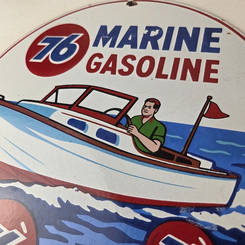 Vintage Union 76 Gasoline Sign - Porcelain Marine Gas Service Pump Sign