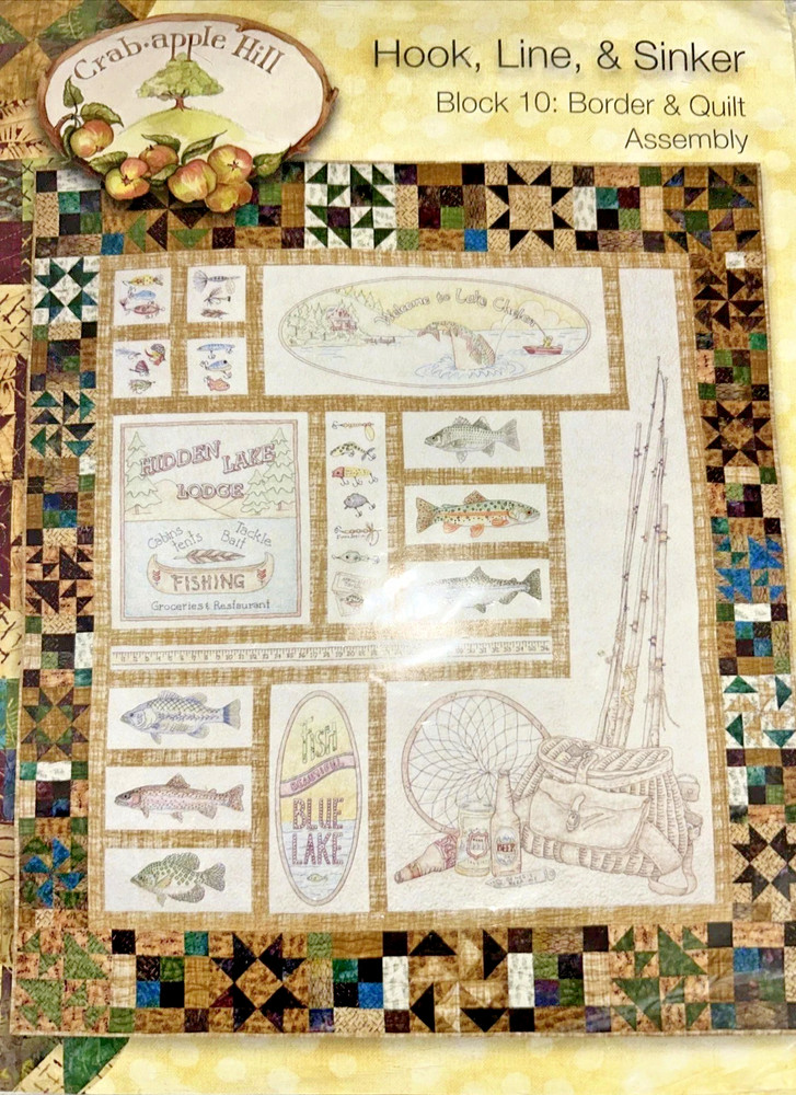 Crab Apple Hill Hook Line Sinker Quilt/Embroidery complete pattern set~used