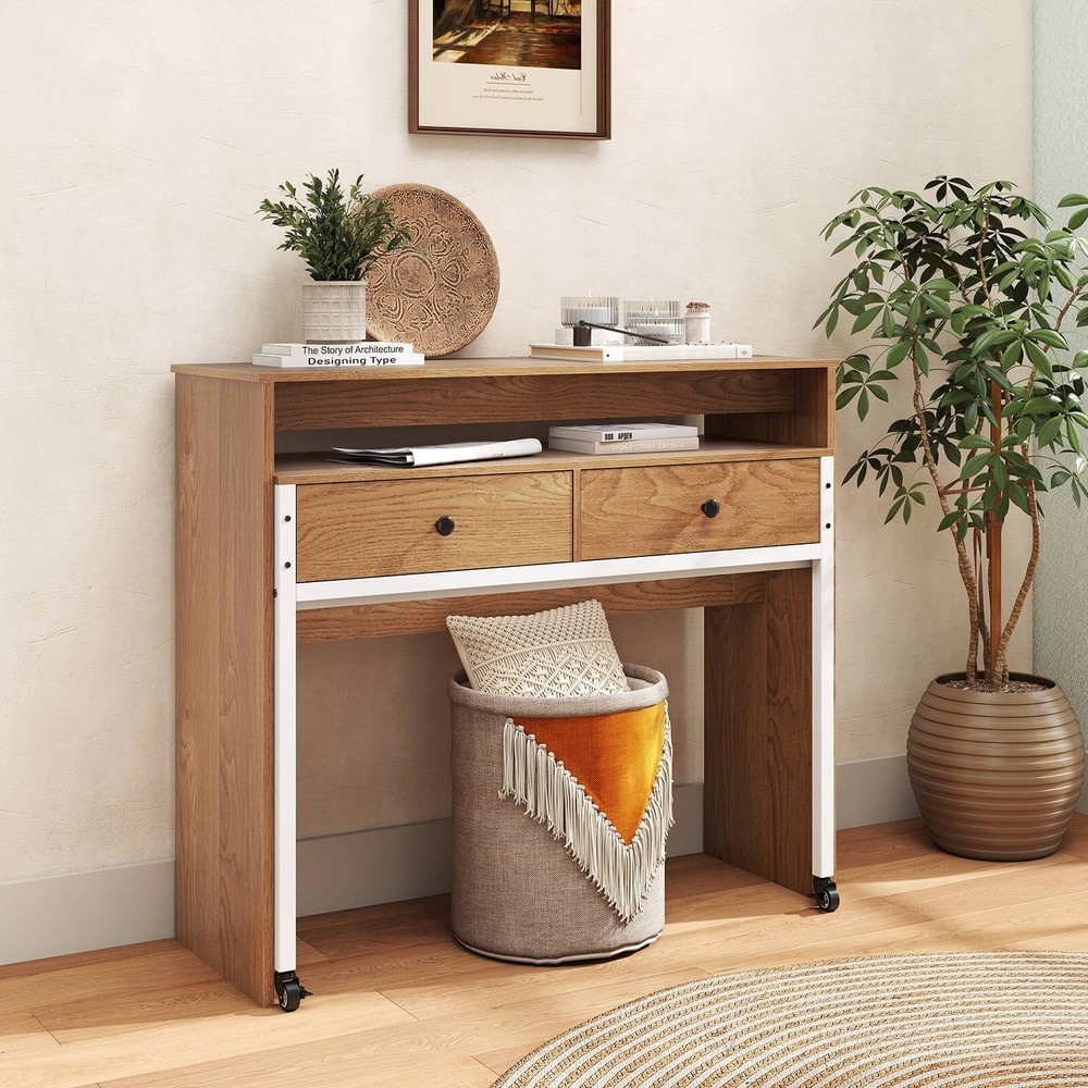 Extendable Computer Desk W/ Large Storage Space Workstation w/Drawer & Wheels