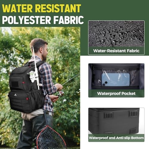Fishing Backpack Tackle Box, Water Resistant Tackle Backpack Boys Black